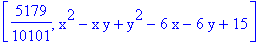 [5179/10101, x^2-x*y+y^2-6*x-6*y+15]